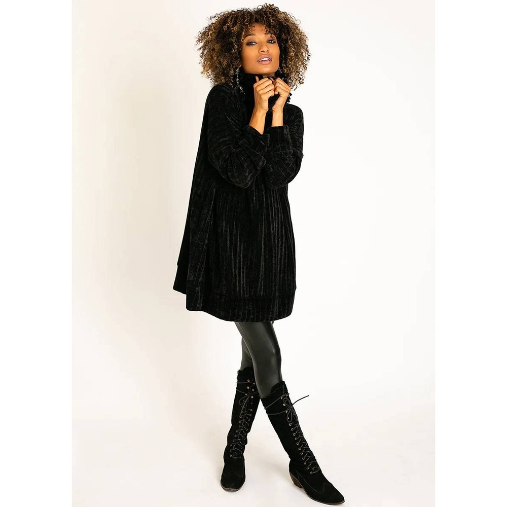 Mia Joy Joyfolie Sweater Dress Black Fuzzy Knit Cowl Neck Long Medium Cozy NWOT